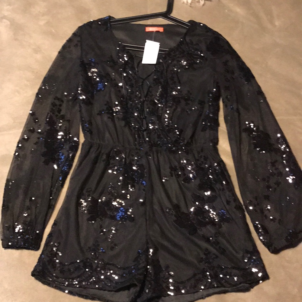 sequin long sleeve romper-Mystique Boutique NYC!